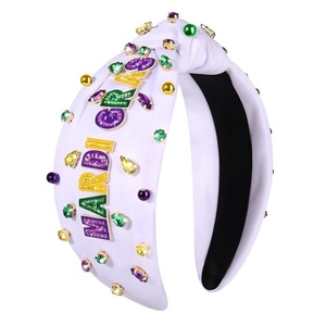 Nouvel ensemble de serre-têtes Mardi Gras multi-designs, violet et or, ornés de perles, de sequins et de strass, accessoires de cheveux noués pour le carnaval, pour femmes - Product Image 4