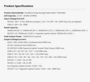 500W Portable Power Station 579Wh | P brand Cell <b>Solar</b> <b>Generator</b> with Pure Sine Wave | 100W USB-C Two-Way & BMS | Outdoor Camp - Product Image 6