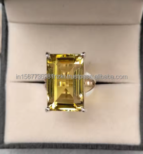 เลมอนควอตซ์925สเตอร์ลิงเงินแหวนพลอยสีเหลืองเครื่องประดับอัญมณีแฮนด์เมดใหม่ของขวัญแหวนแบบเรียบง่ายสำหรับเธอ - Product Image 3