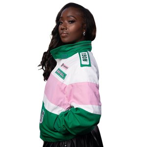 Chaqueta Deportiva para Mujer, Verde, Rosa y Blanca, con Cierre, Estilo Urbano, Ligera, Elegante, Transpirable, para Otoño - Product Image 4