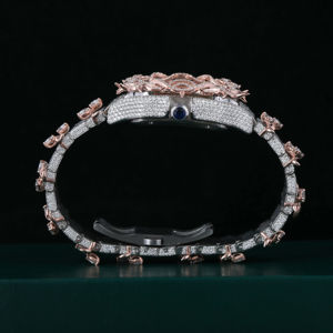 Reloj de pulsera de lujo mecánico de dos tonos con esfera cuadrada y números romanos de moissanita, completamente cubierto de diamantes, estilo hip hop, del fabricante. - Product Image 6