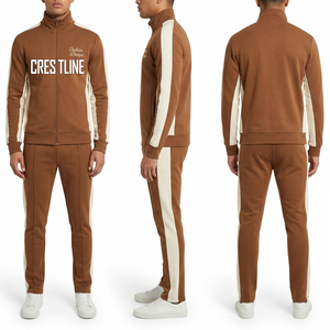 Conjunto Deportivo Marrón para Hombre Crestline, Manga Larga, Cierre Frontal con Cremallera, Logotipo Personalizado, Bolsillos Laterales, Ropa Casual de Otoño - Product Image 6