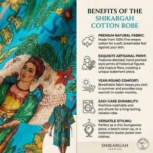 Robe kimono en coton tissé à la main pour femme, imprimé floral, col en V, longue, avec ceinture, peignoir, vêtements de détente, vêtements de nuit avec poches - Product Image 6