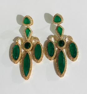 Pendientes Largos Geométricos de Lujo con Aspecto de Gema Verde Oscuro, Chapados en Oro, con Pedrería, Joyería de Moda para Mujer, Novia - Product Image 6