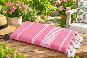 Toalla de Playa Fouta de Algodón Ecológico Sostenible Blanca con Flecos, Tejida y Lavable, Textil para el Hogar - Product Image 2