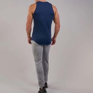 Men's <b>Navy</b> Blue Cotton Tank <b>Top</b> O Neck Solid Color Casual Breathable Knitted Workout Vest - Product Image 5
