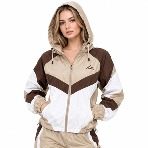 Chaqueta Cortavientos con Capucha para Mujer, Logotipo Bordado Personalizado OEM, 100% Nailon, Chaqueta Impermeable con Cremallera para Senderismo - Product Image 1