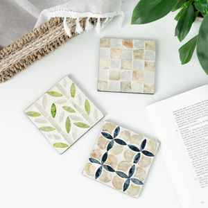 แผ่นรองแก้วมุกทำมือทรงสี่เหลี่ยม สำหรับแก้วชาและกาแฟ ของตกแต่งบ้านแบบธรรมชาติ ของขวัญสำหรับบ้าน - Product Image 3