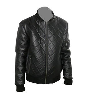 เสื้อแจ็คเก็ตหนังผู้ชายไซส์ใหญ่ สไตล์ลำลอง สำหรับฤดูใบไม้ร่วง มีซิป คอตั้ง ผ้าทอสีพื้น ลายควิลท์  บริการ OEM - Product Image 2