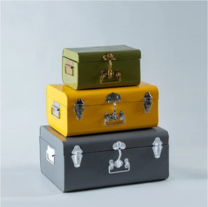 Metal <b>Storage</b> <b>Boxes</b> Set Rectangular Stackable Green Yellow Gray Minimalist Design Hinged Lid Sundries Organizer - Product Image 5