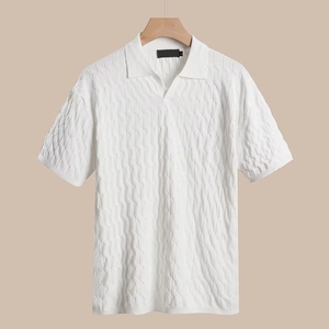 เสื้อโปโลถักพรีเมียมสำหรับผู้ชาย แขนสั้น สกรีนชื่อโลโก้ได้ เนื้อผ้านุ่ม ระบายอากาศดี เหมาะสำหรับใส่ลำลองในฤดูร้อน สไตล์สตรีทแฟชั่น - Product Image 6