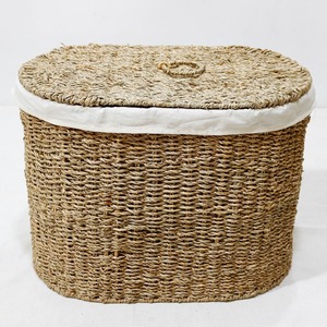 Oval seagrass <b>basket</b> <b>with</b> <b>lid</b> Handmade Storage <b>Basket</b> Wholesale eco-friendly Made Viet Nam - Product Image 2