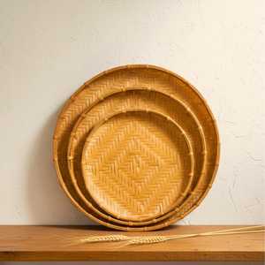 Handwoven Bamboo Flat Basket Set Vietnamese Bamboo Tray <b>Round</b> Serving Tray Boho Decor <b>Outdoor</b> Dining <b>Table</b> Supplier - Product Image 4