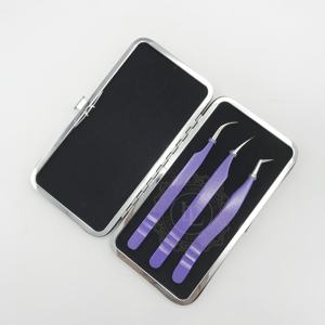 Pinzas de extensión de pestañas de acero inoxidable hechas a mano, revestimiento de polvo púrpura oscuro con logotipo personalizado, Punta puntiaguda plateada - Product Image 5