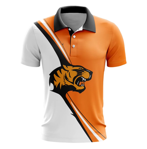 Men's Short Sleeve <b>Polo</b> Shirt With Tiger Print <b>Orange</b> White Color Block Breathable Knitted Polyester Casual Fit - Product Image 1
