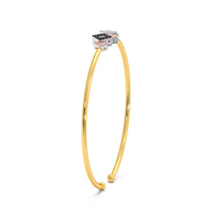Yellow Gold Black and <b>White</b> Lab Grown Diamond Geometric Open Cuff Bangle - Product Image 2