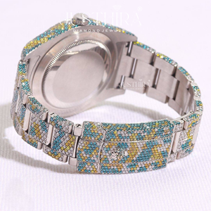 Montre de luxe entièrement personnalisable, style antique, mouvement à quartz, cristal saphir, mouvement ETA, acier inoxydable, sertie de diamants Moissanite - Product Image 4