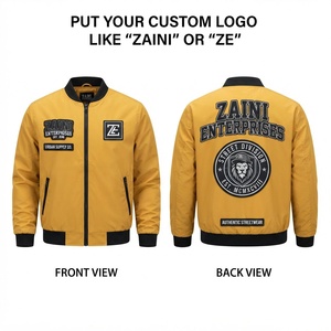 เสื้อแจ็คเก็ตบอมเบอร์คุณภาพพรีเมียม 140 GSM ผ้าโพลีเอสเตอร์กันลม สำหรับทุกเพศ สีเหลืองดำ ปลายแขนเสื้อแบบริบ  พร้อมปักลายปะแบบกำหนดเอง - Product Image 1
