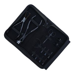 Professional Hair Extension <b>Tools</b> Kit Microbeads Remover Tape In Plier Curved Needle Scissor Styling Sectioning Clips Finger Set - Product Image 1