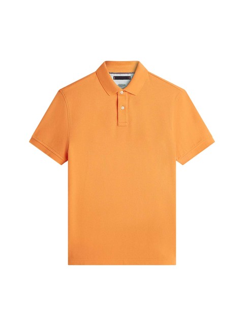 Men's Orange Short Sleeve Polo Shirt Cotton Pique Knitted Casual Solid Color Regular Fit