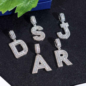 925 <b>Silver</b> Custom <b>Initial</b> Letter Pendant Iced Out Baguette Moissanite Diamond Hip Hop <b>Necklace</b> Charm Personalized Gift - Product Image 4
