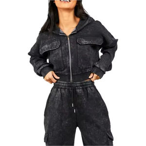Survêtements en molleton d'hiver de qualité supérieure, délavés à l'acide, avec logo personnalisé, 100 % coton épais, décontractés, pour femmes, vente en gros - Product Image 3