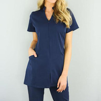 Tenues d'infirmière élégantes et tendance pour femmes, avec logo personnalisé, ensembles de tuniques et blouses souples et extensibles pour spa, salon de beauté
