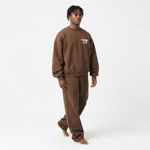 Men's <b>Oversized</b> Heavyweight Sweatsuit Two Piece Set Solid Color Tracksuit Custom Logo Printed Sweatshirt <b>Jogger</b> - Product Image 2
