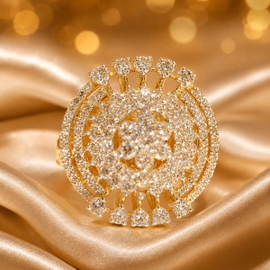 Luxury 14K Gold Floral Cluster <b>Ring</b> with Sparkling <b>CZ</b> Stones Elegant Bridal Party Wear Jewelry for Women - Product Image 2