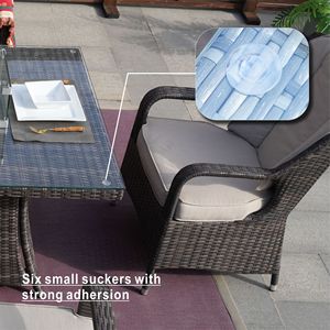 Ensemble de salon de jardin 7 pièces en osier avec table rectangulaire et fauteuils et foyer au gaz - Product Image 3