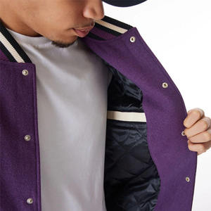 Premium Unisex Purple White Varsity <b>Jacket</b> With Wool Blend Body Faux Leather Sleeves Rib Knit Collar Cuffs - Product Image 6
