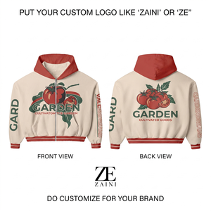 Sweat à capuche zippé en molleton de coton 350 GSM pour homme, idéal pour l'hiver, avec capuche contrastante rouge, bordure côtelée et impression graphique personnalisée, style streetwear. - Product Image 1