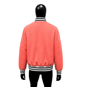 PREMIUM CORAL VARSITY <b>JACKET</b> FOR <b>MEN</b> With <b>White</b> Stripe Sleeves And Button Closure Regular Fit Casual Autumn Wear CASUAL EVERYDA - Product Image 2