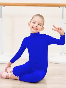 Justaucorps bleu à manches longues et col roulé pour filles, en spandex, pour la danse et la gymnastique - Product Image 2