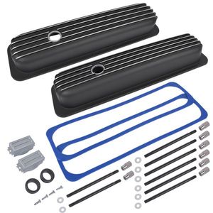 Black Aluminum Short Finned Valve Cover with Gasket for SBC 1987-1997 Small Block Chevy 5.0L 5.7L 305 350 Engines - Product Image 2