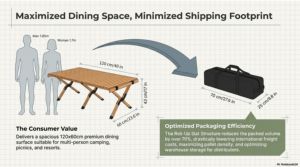 โต๊ะพับได้แบบพกพาสำหรับตั้งแคมป์ปิคนิคบาร์บีคิวกลางแจ้ง ทำจากไม้สนและสแตนเลส - Product Image 6