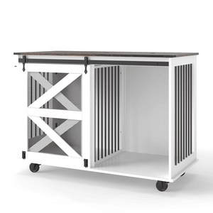 47.2\" Dual Access Mobile Dog <b>Crate</b> with Locking 5 Casters & Side Hooks Flip Top Feeding Door Multi-Functional Pet Cage - Product Image 4