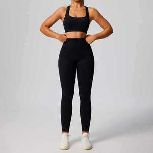 Ensemble de leggings et soutien-gorge de sport unisexe bleu marine, respirant, séchage rapide, évacuation de l'humidité, ajusté, sans couture, taille élastique, motif lettres, tout-en-un - Product Image 6