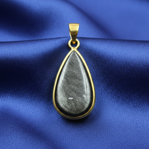 Pendentif en obsidienne en forme de larme, argent sterling 925 plaqué or jaune, pierre précieuse noire naturelle, bijoux bohèmes faits à la main, cadeau - Product Image 6