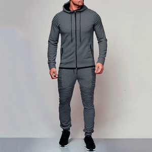 Men's Solid Black <b>Tracksuit</b> Set Full Sleeve Hooded Zipper Sweatshirt Side Pockets Regular Fit Sporty Summer Wear 2 1 Design - Product Image 2