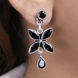Oxidized <b>Silver</b> Brass Zircon Bohemia MultiFloral Drop <b>Earrings</b> | <b>Long</b> Dangle Ethnic Party for Women | Bulk Export Wholesale - Product Image 5