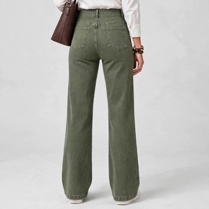 Jeans de Mezclilla de Cintura Alta y Pierna Ancha para Mujer, Color Sólido, Estilo Casual de Algodón, Largos, para Otoño - Product Image 2