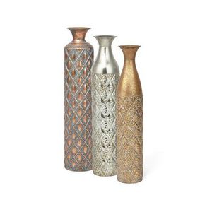 Ensemble de vases en laiton moderne, 3 pièces, faits à la main, décoration de table, finition dorée, motif géométrique - Product Image 6