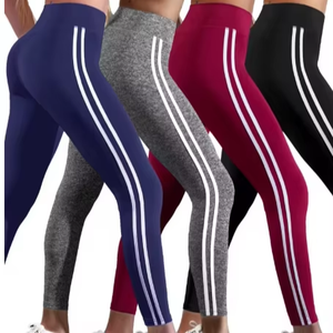 Pantalon de sport décontracté une pièce à rayures latérales, taille haute, extensible dans les quatre sens, respirant, pour la course, l'entraînement, le yoga, vêtements de sport pour femmes - Product Image 1