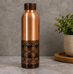 Bouteille d'eau de luxe en cuivre pur écologique avec motif Mandala sombre – Idéale pour la maison, les voyages et les fêtes - Product Image 4