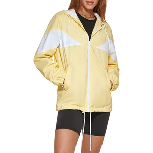 Chaqueta Cortavientos para Mujer, Color Verde Azulado, con Bloques de Color, Capucha, Cierre de Cremallera, Estilo Deportivo, para Todas las Temporadas, Largo Regular - Product Image 2