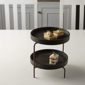 Luxury 2 <b>Tier</b> Black Wooden <b>Cake</b> Stand Modern Metal Dessert Display Tray Round Cupcake Serving Platter for Wedding Party Stand - Product Image 1