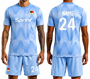 Ensemble de maillots de football unisexe bleu clair personnalisé, manches courtes, évacuation de l'humidité, impression numérique, anti-rétrécissement, 100% polyester - Product Image 1