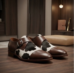 รองเท้าแบบ Monk Strap หนังวัวแท้ ลายวัว ปลายแหลม ปิดด้วยหัวเข็มขัด ใส่ได้ทุกฤดู เหมาะสำหรับออฟฟิศและอาชีพ - Product Image 3