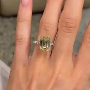 New 925 Moissanite Emerald Cut 3.5 Carat Yellow <b>Two</b> Tone Classic Engagement <b>Ring</b> Sterling Silver White Gold Plated Women's - Product Image 3